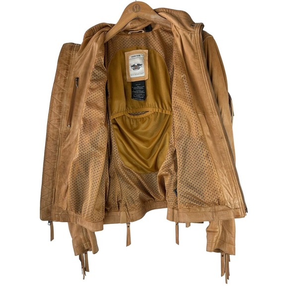 *Flawed Harley Davidson Women's Calamity Fringe Leather Jacket Brown Medium - Picture 4 of 16